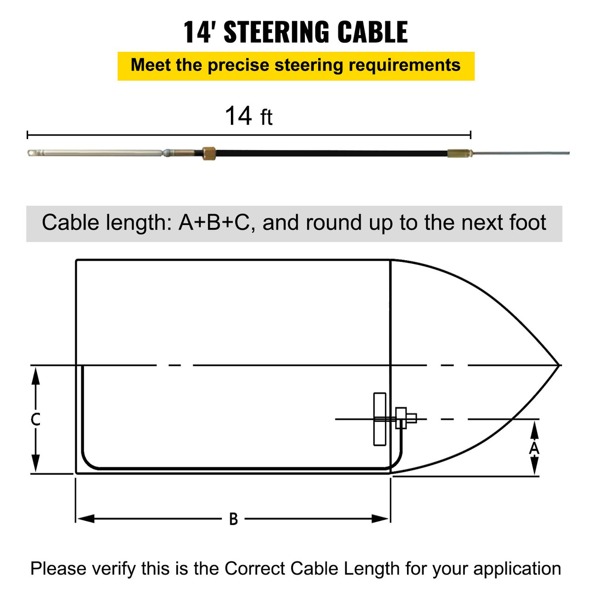 VEVOR Boat Steering System, Outboard Steering Kit with Boat Steering Control Cable 14' Steering Cable Marine Steering System 3/4" Shaft - XWYYFXB14YCDL0001V0 - view 3