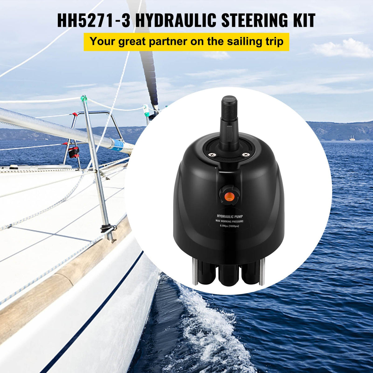 VEVOR Outboard Hydraulic Steering Pump Helm 300 HP Hydraulic Pump HH5271-3 for Cruisers Runabouts Boats - XWYYFXBHH5271-301V0 - view 2