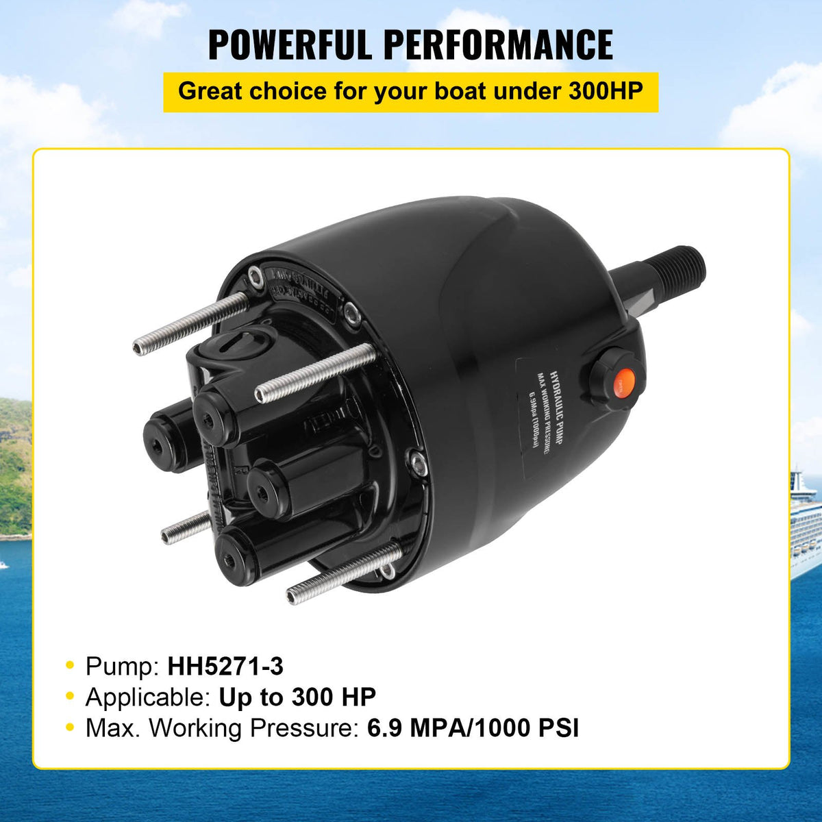 VEVOR Outboard Hydraulic Steering Pump Helm 300 HP Hydraulic Pump HH5271-3 for Cruisers Runabouts Boats - XWYYFXBHH5271-301V0 - view 3