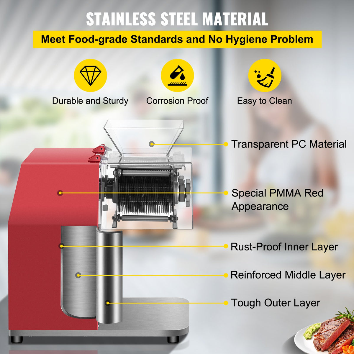 VEVOR Commercial Meat Cutting Machine, 551 Lbs/H 850W Meat Shredding Machine, 3.5mm Blade Electric Meat Cutter, Stainless Steel Restaurant Food Cutter, for Kitchen Supermarket Lamb - XXJYQPJH3.5MMVCOFV1 - view 3
