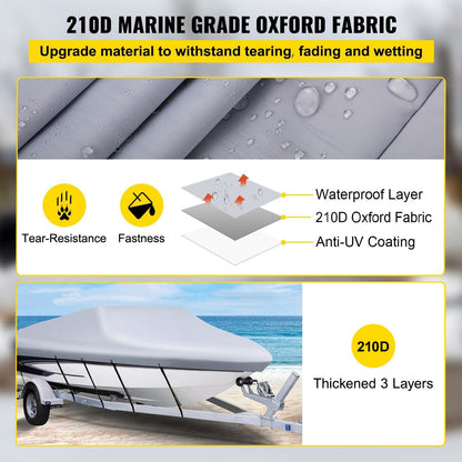 VEVOR Waterproof Boat Cover, 25'-28' Trailerable Boat Cover, Beam Width up to 118" v Hull Cover Heavy Duty 600D Marine Grade Polyester Mooring Cover for Fits V-Hull Boat with 5 Tig - Y25-28118600D21ZDV0 - view 3