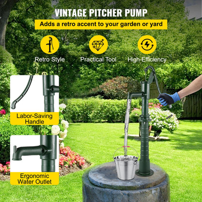 VEVOR Hand Water Pump with Stand, 15.7 x 9.4 x 51.6 inch Pitcher Pump& 26 inch Pump Stand with Pre-set 1/2\" Holes for Easy Installation, Rustic Cast Iron Well Pump for Yard, Garde - YBJLSBGT1U4OPAXTTV0 - view 2