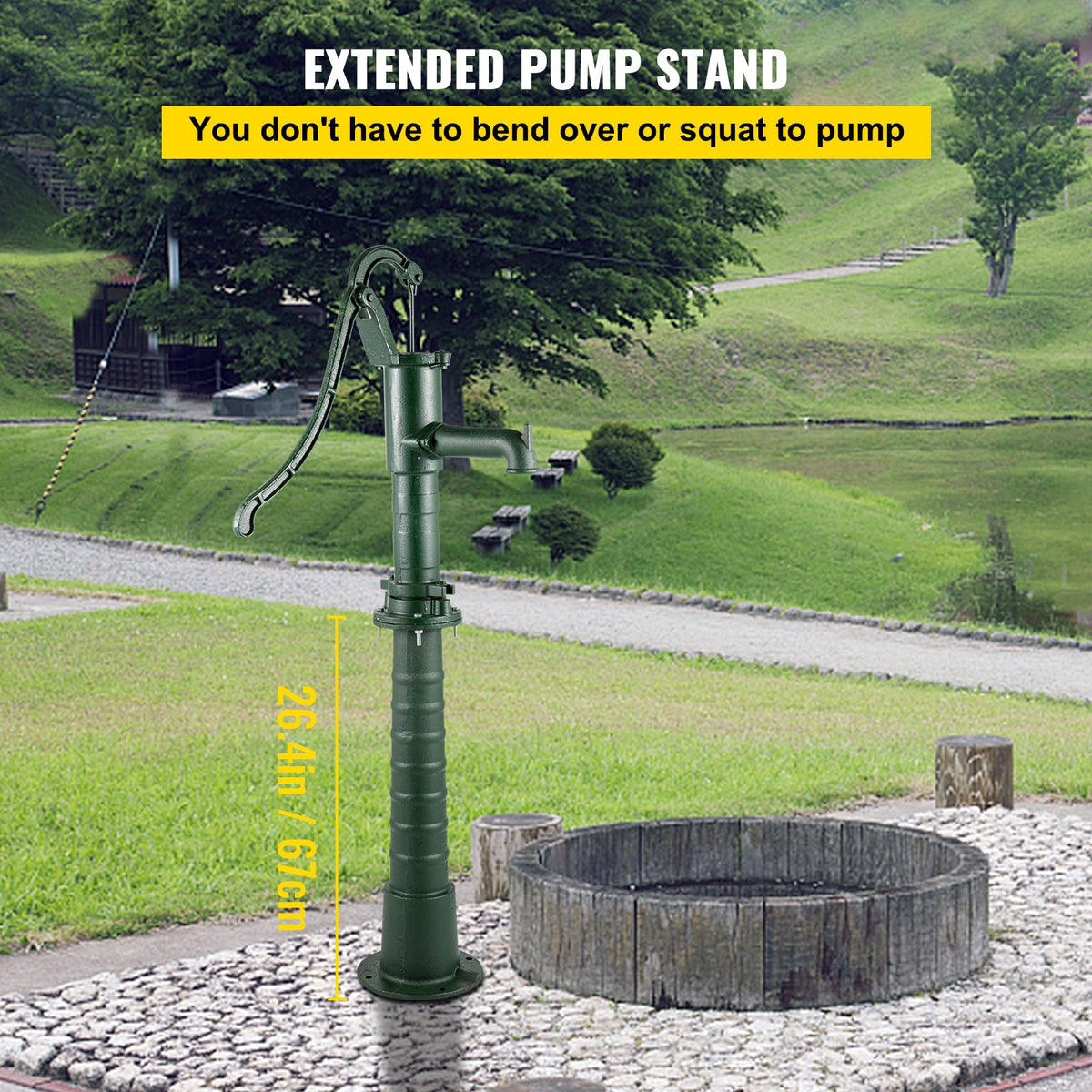 VEVOR Hand Water Pump with Stand, 15.7 x 9.4 x 51.6 inch Pitcher Pump& 26 inch Pump Stand with Pre-set 1/2\" Holes for Easy Installation, Rustic Cast Iron Well Pump for Yard, Garde - YBJLSBGT1U4OPAXTTV0 - view 3