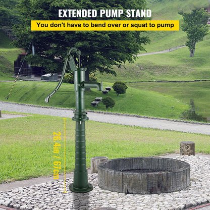 VEVOR Hand Water Pump with Stand, 15.7 x 9.4 x 51.6 inch Pitcher Pump& 26 inch Pump Stand with Pre-set 1/2\" Holes for Easy Installation, Rustic Cast Iron Well Pump for Yard, Garde - YBJLSBGT1U4OPAXTTV0 - view 3