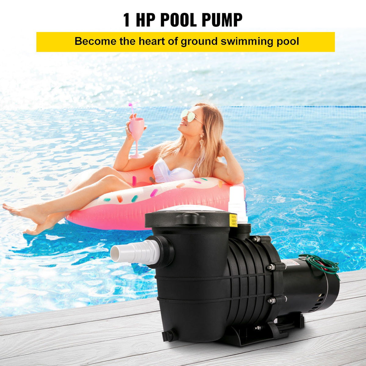 VEVOR 1HP Swimming Pool Pump, Dual Voltage 110V/220V, Circulates 5544GPH for Efficient Water Movement Above Pools, Includes Strainer Basket & Two 1-1/2'' NPT Connectors - YCBMC750W5555B87AV5 - view 2