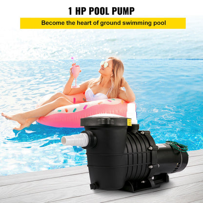VEVOR 1HP Swimming Pool Pump, Dual Voltage 110V/220V, Circulates 5544GPH for Efficient Water Movement Above Pools, Includes Strainer Basket & Two 1-1/2'' NPT Connectors - YCBMC750W5555B87AV5 - view 2