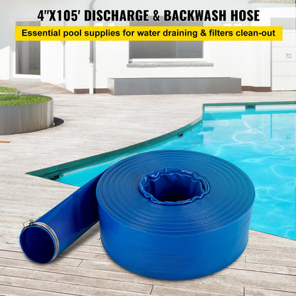 VEVOR Lay Flat Discharge Hose, PVC Backwash Drain Hose with Clamps, Weather Proof and Burst Proof, for Swimming Pool and Water Transfer, Blue - YCFC4X100PVC2V96ZV0 - view 2