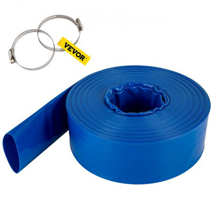 VEVOR Lay Flat Discharge Hose, PVC Backwash Drain Hose with Clamps, Weather Proof and Burst Proof, for Swimming Pool and Water Transfer, Blue - YCFCXRGJ2X100NWQEV0 - view 1