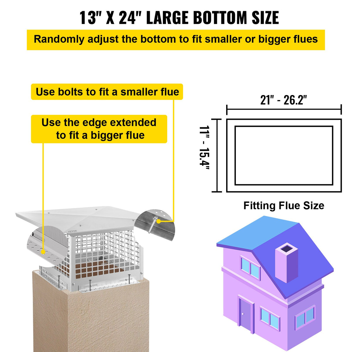 VEVOR Chimney Caps - Select Your Configuration - YCZ13X24YBBZ6RLT0V0 - view 3