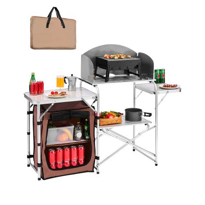 VEVOR Folding Camping Kitchen Table - Brown, 1 cabinet - product view 1