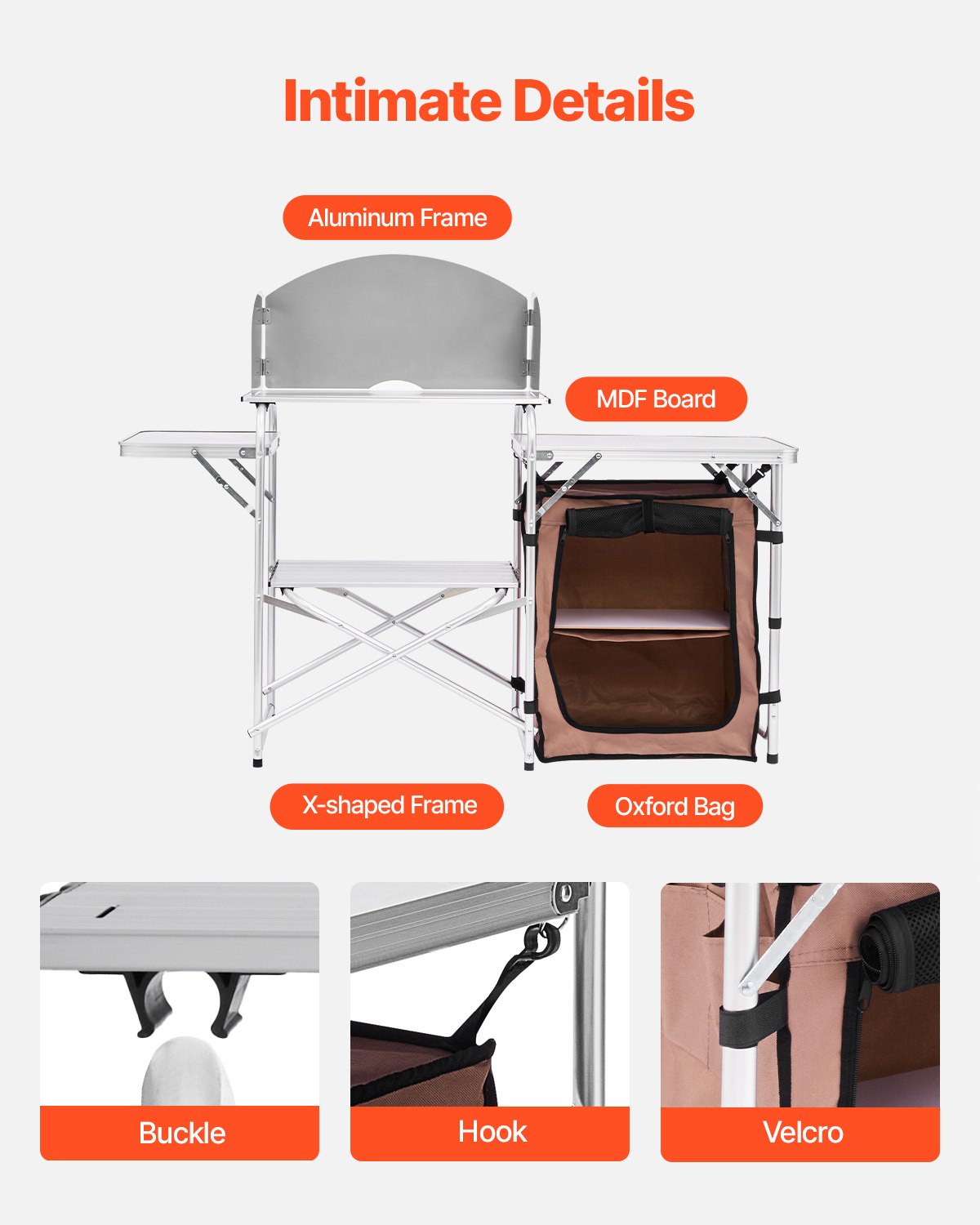VEVOR Folding Camping Kitchen Table - Brown, 1 cabinet - product view 3