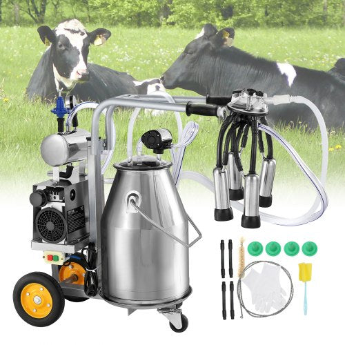 VEVOR Electric Cow Milking Machine, 6.6 Gal / 25 L 304 Stainless Steel Bucket, Automatic Pulsation Vacuum Milker, Portable Milker with Food-grade Silicone Cups and Tubes, - YDSJNJC25L3040BN2V1 - view 1