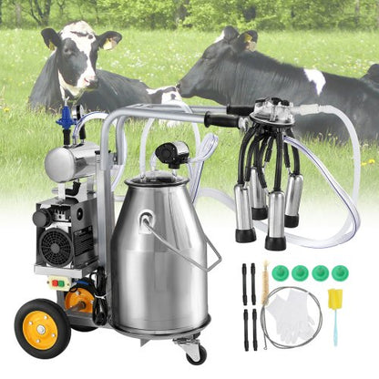 VEVOR Electric Cow Milking Machine, 6.6 Gal / 25 L 304 Stainless Steel Bucket, Automatic Pulsation Vacuum Milker, Portable Milker with Food-grade Silicone Cups and Tubes, - YDSJNJC25L3040BN2V1 - view 1