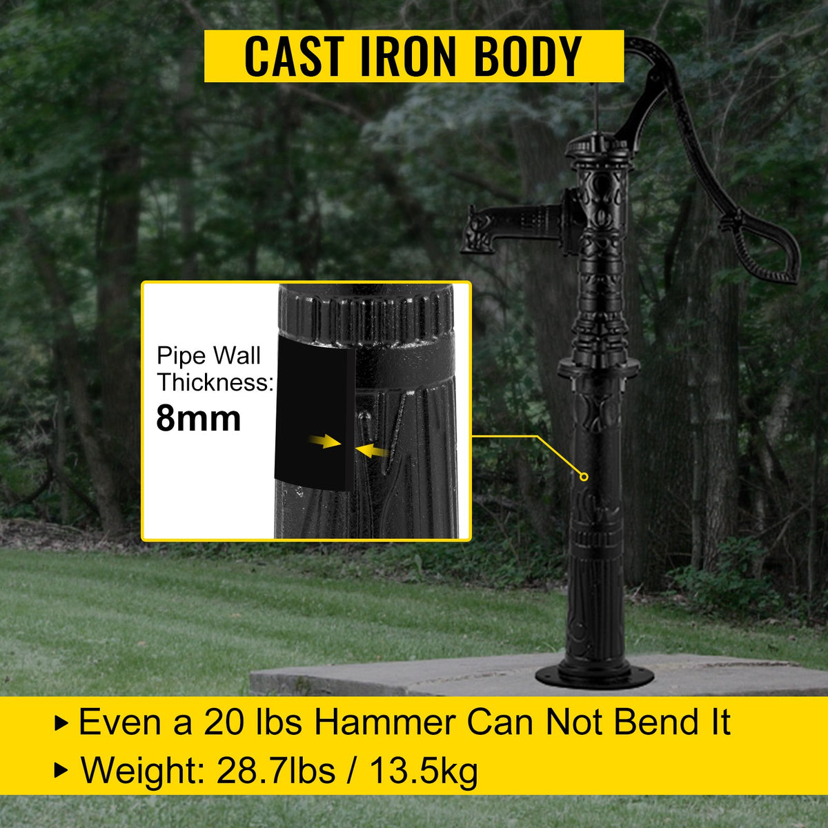 VEVOR Antique Hand Water Pump Stand Pitcher Pump Stand Cast Iron Well Pump Stand with Pre-set 0.5\" Holes for Easy Installation Old Fashion Pitcher Hand Pump Stand for Home Yard Po - YJHSFB2U5PXOAR23QV0 - view 3
