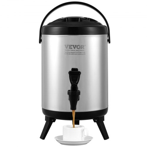 VEVOR Stainless Steel Insulated Beverage Dispenser, 1.5 Gallon 6 Liter, Thermal Hot and Cold Drink Server Dispenser with Spigot Handle, Food-grade for Hot Tea Coffee Water - YLHLQQYX8L00TYE16V0 - view 1