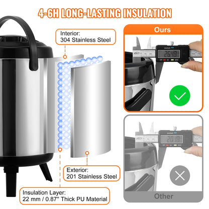 VEVOR Stainless Steel Insulated Beverage Dispenser, 1.5 Gallon 6 Liter, Thermal Hot and Cold Drink Server Dispenser with Spigot Handle, Food-grade for Hot Tea Coffee Water - YLHLQQYX8L00TYE16V0 - view 3