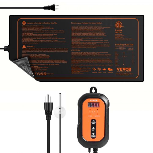 VEVOR 10"x 20.75" Seedling Heat Mat w/ Digital Thermostat Combo Set, MET-Listed Heating Pad for Seed Starting, Waterproof Seed Mats for Germination, Indoor Gardening, Hydroponic, - YMJRD10X20754L51RV1 - view 1