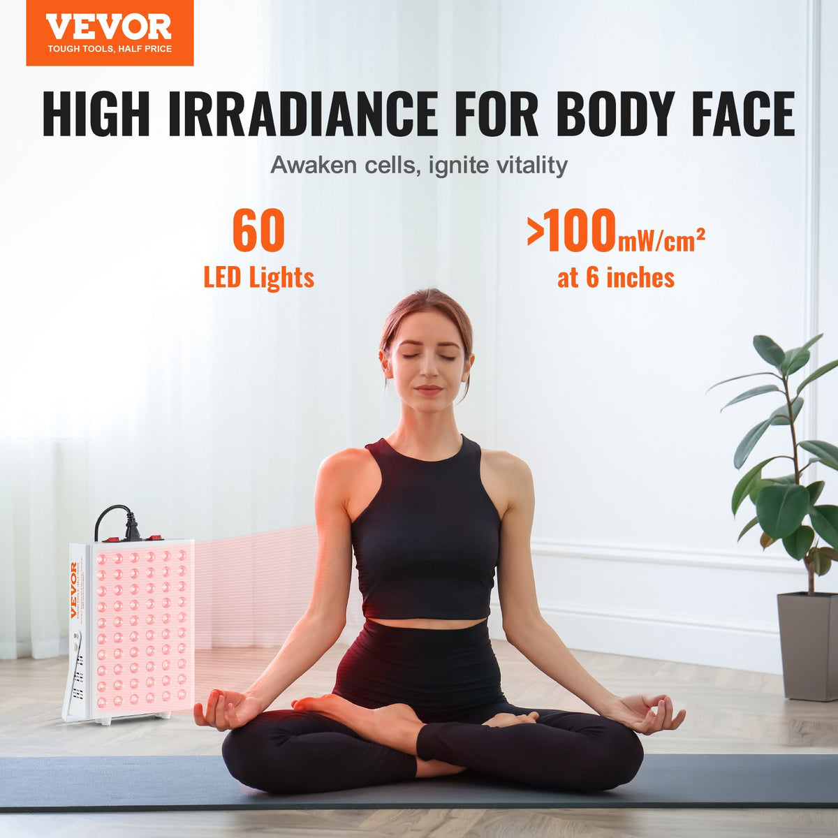 VEVOR Red Light Therapy for Body Face, 60 Dual-Chip LEDs, Red 660nm & Near Infrared 850nm Combo, High Power Red Light Therapy Panel for Recovery, Pain Relief, Wound Healing, Skin - YSZDXHGZLMBH1S7N3V1 - view 2