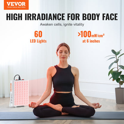 VEVOR Red Light Therapy for Body Face, 60 Dual-Chip LEDs, Red 660nm & Near Infrared 850nm Combo, High Power Red Light Therapy Panel for Recovery, Pain Relief, Wound Healing, Skin - YSZDXHGZLMBH1S7N3V1 - view 2