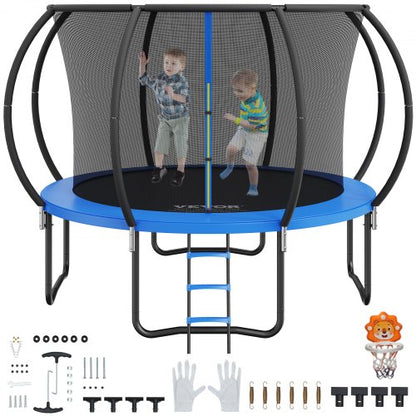VEVOR 10FT Trampoline, 330 lbs Trampoline with Enclosure Net, Ladder, and Curved Pole, Heavy Duty Trampoline with Jumping Mat and Spring Cover Padding, Outdoor Recreational - YXBC10YCHWYX52X5HV0 - view 1