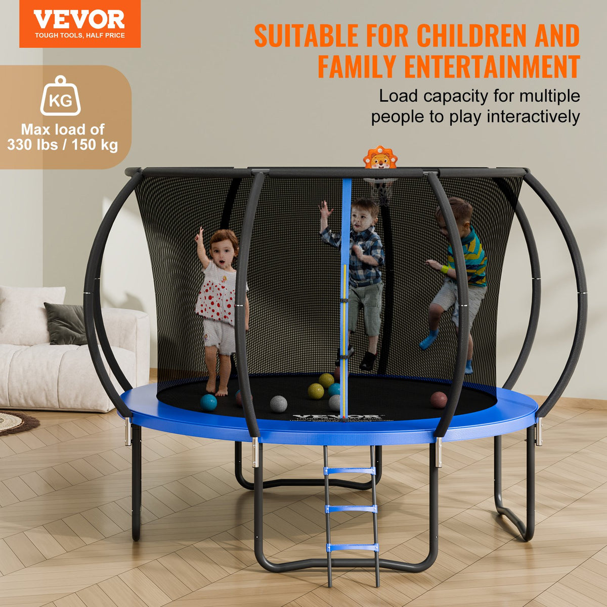 VEVOR 10FT Trampoline, 330 lbs Trampoline with Enclosure Net, Ladder, and Curved Pole, Heavy Duty Trampoline with Jumping Mat and Spring Cover Padding, Outdoor Recreational - YXBC10YCHWYX52X5HV0 - view 2