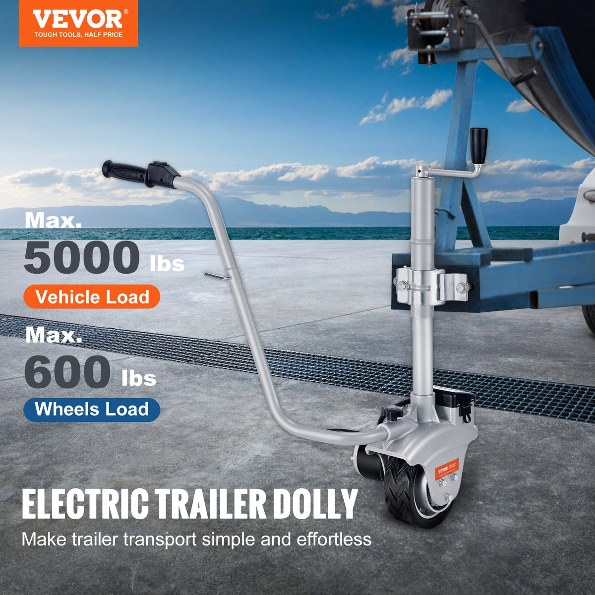 VEVOR Electric Trailer Dolly, 5000lbs Towing Capacity, 350W 12V Trailer Jockey Wheel with 22 ft/min Moving Speed, 12''-24.8'' Adjustable Clamp Height & 8'' Rubber Tire, for Moving - YXDDQYCYSB500477AV0 - view 2
