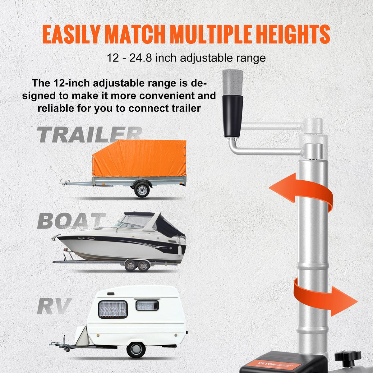VEVOR Electric Trailer Dolly, 5000lbs Towing Capacity, 350W 12V Trailer Jockey Wheel with 22 ft/min Moving Speed, 12''-24.8'' Adjustable Clamp Height & 8'' Rubber Tire, for Moving - YXDDQYCYSB500477AV0 - view 3