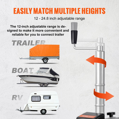 VEVOR Electric Trailer Dolly, 5000lbs Towing Capacity, 350W 12V Trailer Jockey Wheel with 22 ft/min Moving Speed, 12''-24.8'' Adjustable Clamp Height & 8'' Rubber Tire, for Moving - YXDDQYCYSB500477AV0 - view 3