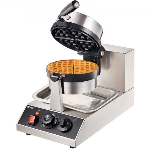 VEVOR Commercial Waffle Maker, 1 Piece per Batch, 1300W Round Waffle Iron, Non-Stick Waffle Baker Machine with 122-572℉ / 50-300℃ Temp Range Teflon-Coated Baking Pans Stainless - YXHFBJHFBFGZ46VD6V1 - view 1