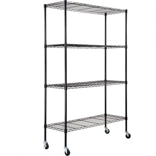 VEVOR Storage Shelving Unit with Wheels, 4-Tier Adjustable, 700 lbs Capacity, Heavy Duty Garage Shelves Metal Organizer Wire Rack, Black, 47.2" L x 17.7" W x 74" H for Kitchen Pantry Basement Bathroom - YXLZLKHJC18DXZ4I6V0 - view 1