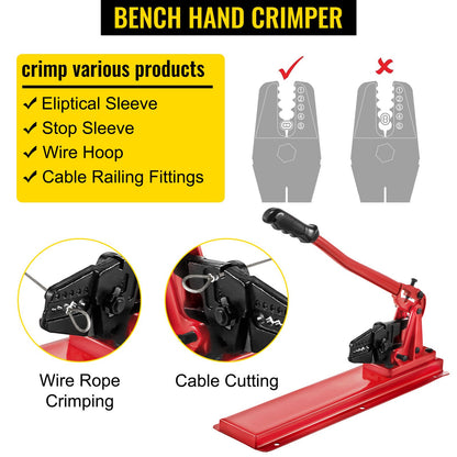 VEVOR Bench Swager Tool 24\" Wire Rope Swaging Tool with Crimper Cable Bolt Cutter Head Bench Crimper 1/16\"-3/16\" Aluminum/Copper Sleeves Bench Cable Alloy Steel Crimper Swager - YXQZSZHGJ00000001V0 - view 3