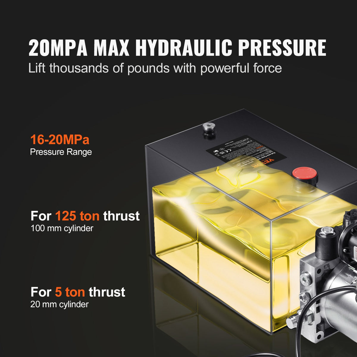 VEVOR Hydraulic Pump, 8 Quart Dump Trailer Pump, Single Acting Hydraulic Power Unit, 3200 PSI Max Relief Pressure, 0.91 GPM Flow Rate, Hydraulic Pump Power Unit for Dump Trailer - YXYYB12VZLDJVH4D5V0 - view 3
