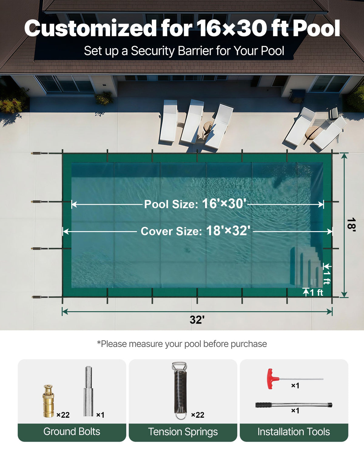 VEVOR Safety Pool Covers - Select Your Configuration - YYCM16X30YCCFXYCGV0 - view 2