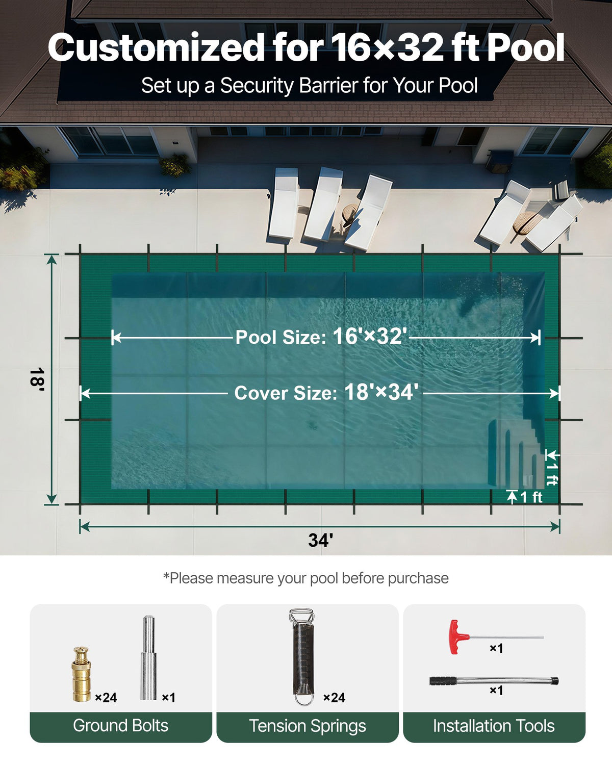 VEVOR Safety Pool Covers - Select Your Configuration - YYCM16X32YCYCG001V0 - view 2
