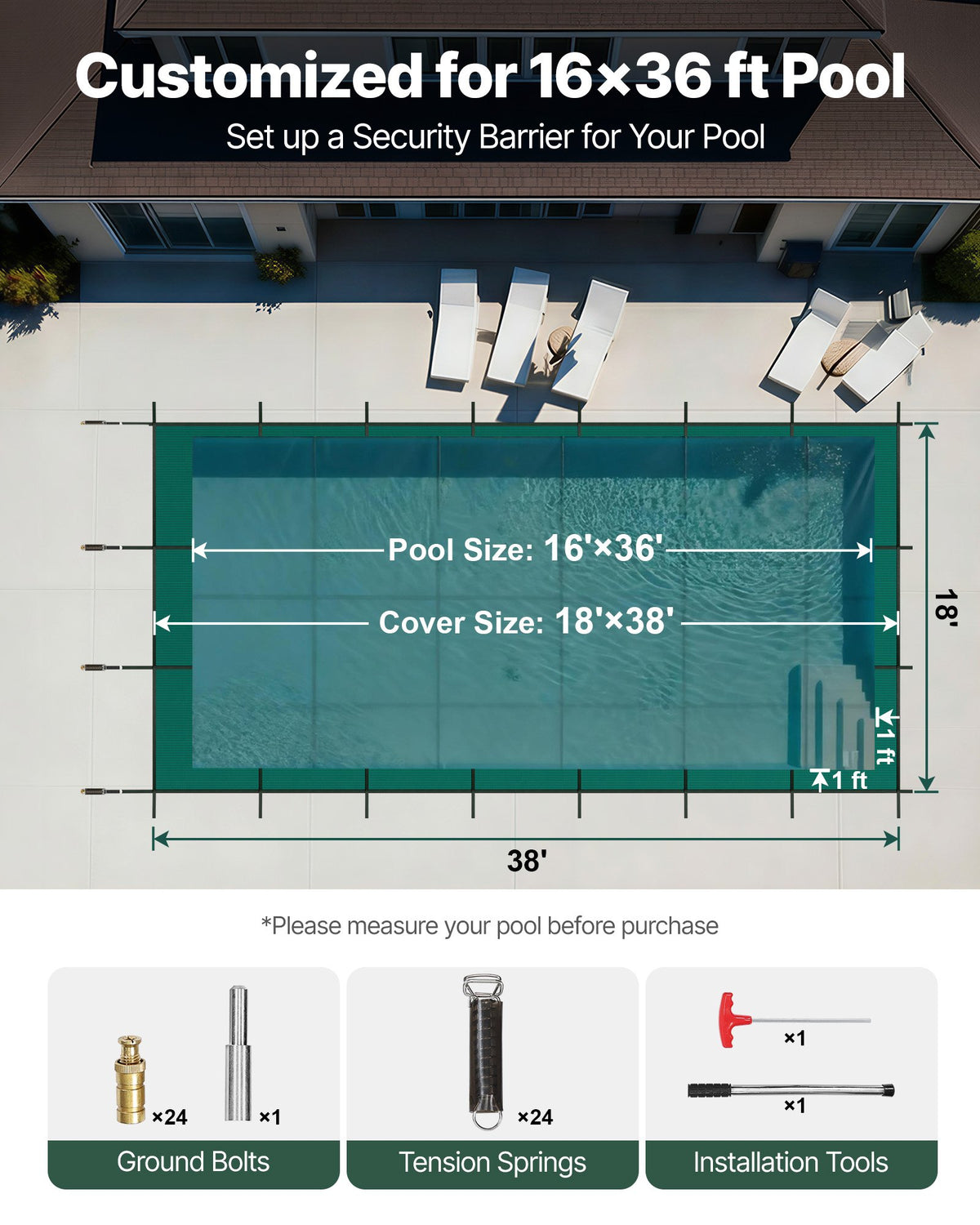 VEVOR Safety Pool Covers - Select Your Configuration - YYCM16X36FTYCG001V0 - view 2