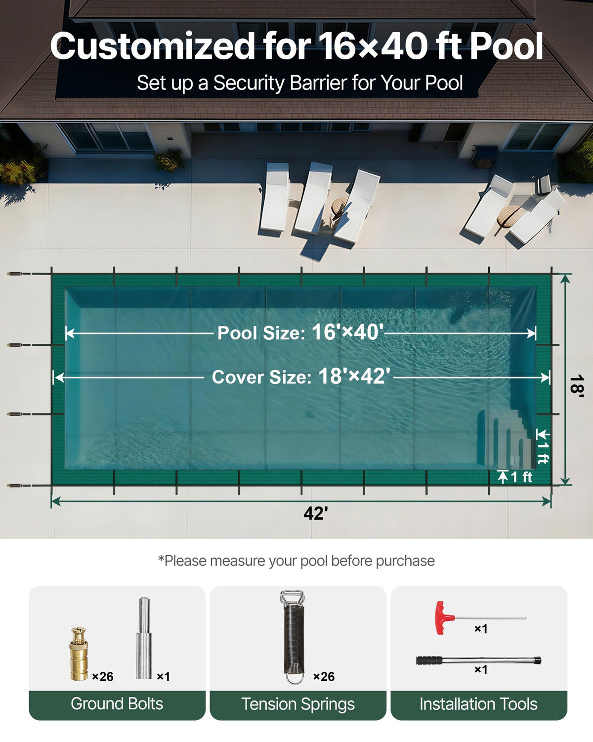 VEVOR Safety Pool Covers - Select Your Configuration - YYCM16X40FTYCG001V0 - view 2