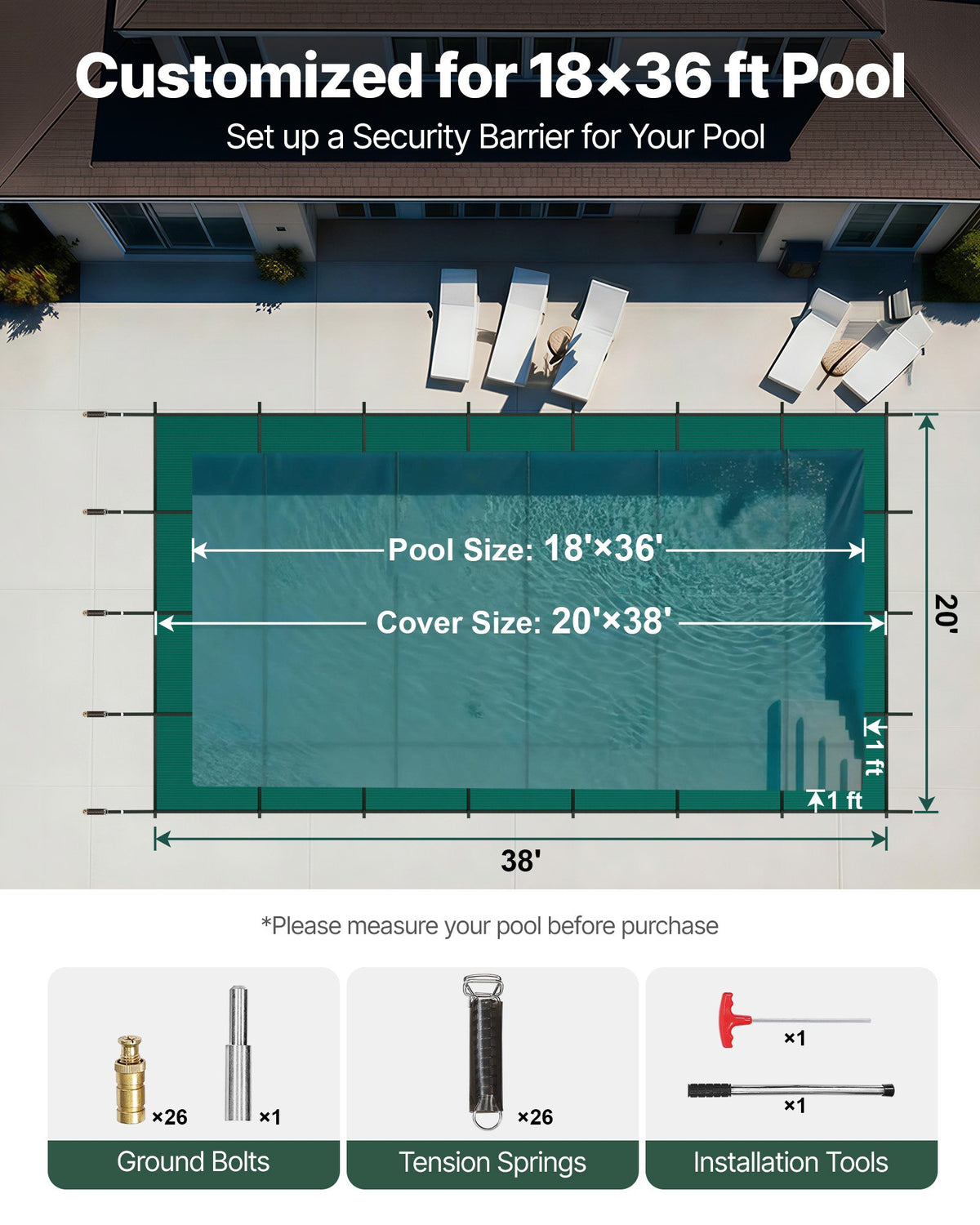 VEVOR Safety Pool Covers - Select Your Configuration - YYCM18X36YCYCG001V0 - view 2