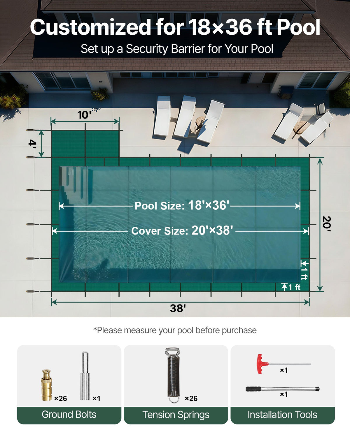 VEVOR Safety Pool Covers - Select Your Configuration - YYCMDY18X36FT2B3DV0 - view 2