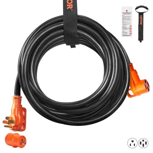 VEVOR 25 ft RV Extension Cord, 50 Amp, Heavy Duty STW RV Power Cord, NEMA 14-50R Female NEMA 14-50P Male Plug, with LED Indicator Handle 15A Adapter, for RVs, trams, generators, - YZXCSRVNEMA14SZ21V1 - view 1