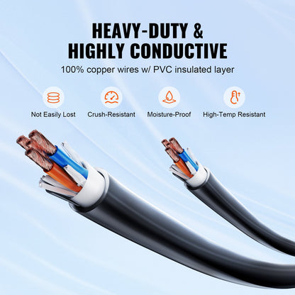 VEVOR 25 ft RV Extension Cord, 50 Amp, Heavy Duty STW RV Power Cord, NEMA 14-50R Female NEMA 14-50P Male Plug, with LED Indicator Handle 15A Adapter, for RVs, trams, generators, - YZXCSRVNEMA14SZ21V1 - view 3