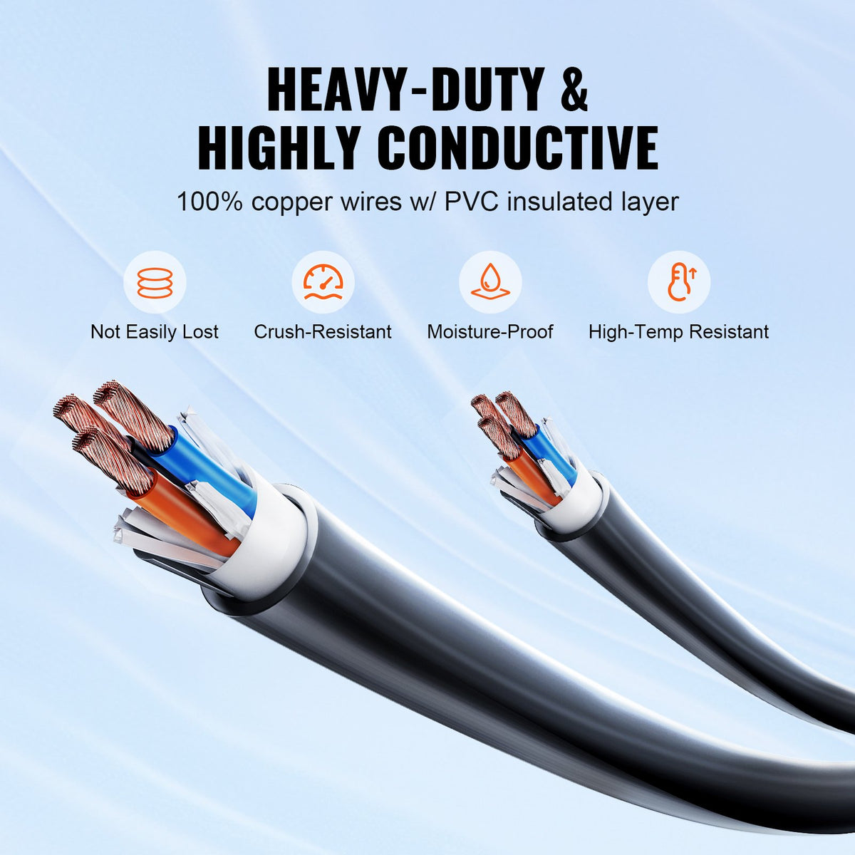 VEVOR 50 ft RV Extension Cord, 30 Amp, Heavy Duty STW RV Power Cord, NEMA TT-30R Female NEMA TT-30P Male Plug, with LED Indicator Handle 15A Adapter, for RVs, trams, generators, - YZXCSRVNEMATTNSFAV1 - view 3