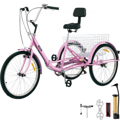 VEVOR Tricycle Adult 24’’ Wheels Adult Tricycle 7-Speed 3 Wheel Bikes For Adults Three Wheel Bike For Adults Adult Trike Adult Folding Tricycle Foldable Adult Tricycle 3 Wheel - ZDCLC24C7SPINK001V0 - view 1