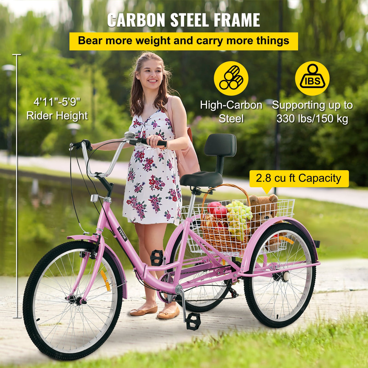 VEVOR Tricycle Adult 24’’ Wheels Adult Tricycle 7-Speed 3 Wheel Bikes For Adults Three Wheel Bike For Adults Adult Trike Adult Folding Tricycle Foldable Adult Tricycle 3 Wheel - ZDCLC24C7SPINK001V0 - view 3