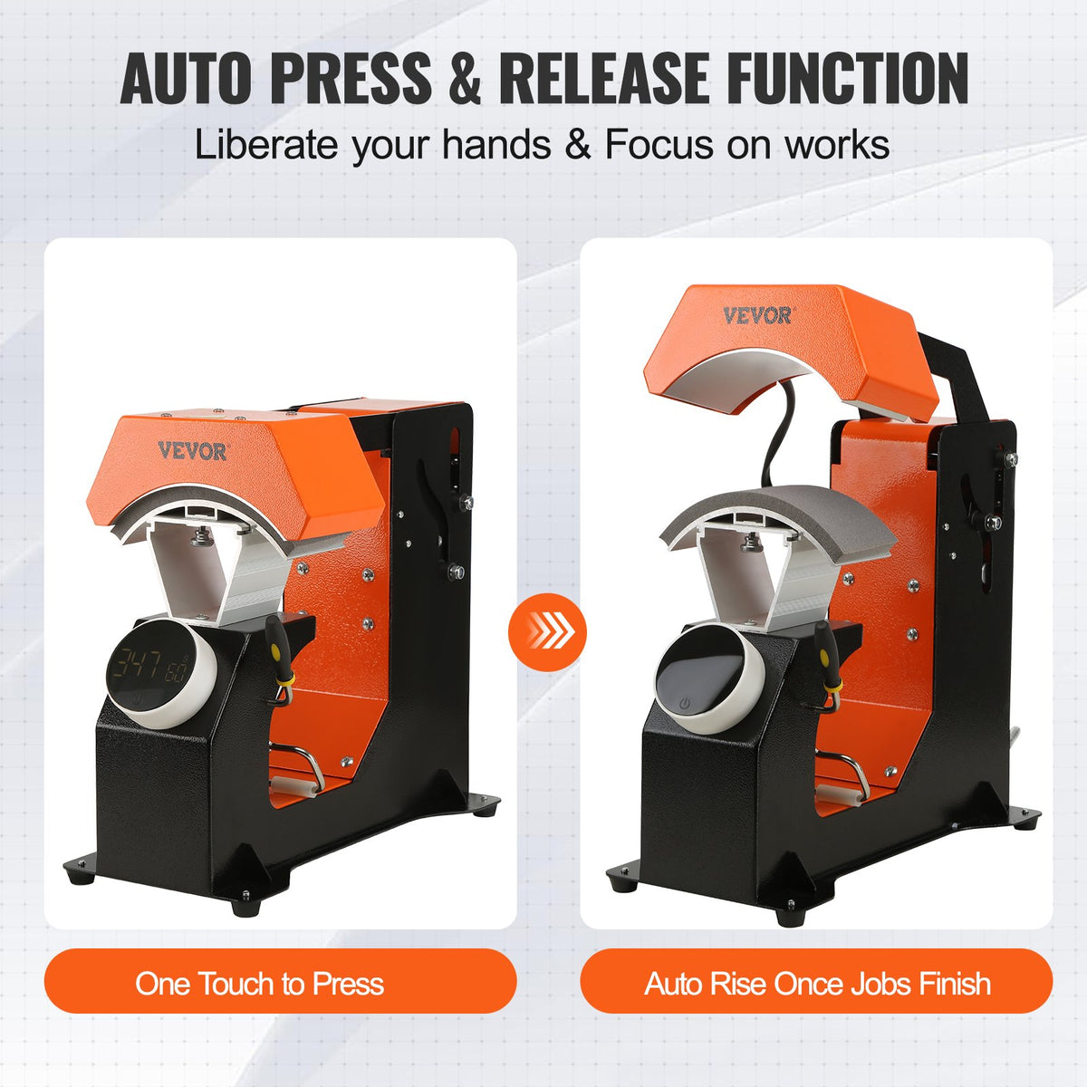 VEVOR 3-in-1 Auto Hat Heat Press with 3pcs Interchangeable Platens(6.6" x 2.7", 6.6" x 3.8", 6.1" x 3"), Automatic Release&Press Knob-Style Digital Control Panel Tested to UL - ZDKMJ62439331U4GJV1 - view 3