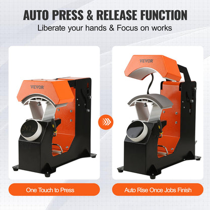VEVOR 3-in-1 Auto Hat Heat Press with 3pcs Interchangeable Platens(6.6" x 2.7", 6.6" x 3.8", 6.1" x 3"), Automatic Release&Press Knob-Style Digital Control Panel Tested to UL - ZDKMJ62439331U4GJV1 - view 3