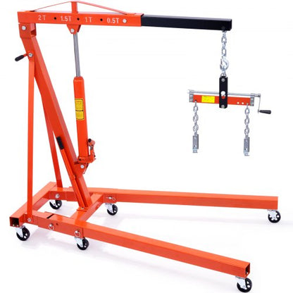 VEVOR Hydraulic Engine Hoist with Lever, 2 Ton/4400 LBS Heavy-duty Cherry Picker Shop Crane, Foldable Engine Crane and Engine Hoist leveler for Auto Repair, Motors, Weights - ZDSFDJQZJCJH2V44JV0 - view 1