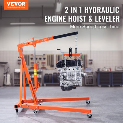 VEVOR Hydraulic Engine Hoist with Lever, 2 Ton/4400 LBS Heavy-duty Cherry Picker Shop Crane, Foldable Engine Crane and Engine Hoist leveler for Auto Repair, Motors, Weights - ZDSFDJQZJCJH2V44JV0 - view 2