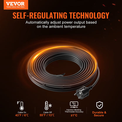 VEVOR Self-Regulating Pipe Heating Cable, 60-feet 5W/ft Heat Tape for Pipes Freeze Protection, Protects PVC Hose, Metal and Plastic Pipe from Freezing, 120V - ZDWGDJRDLDGWQV23EV1 - view 2