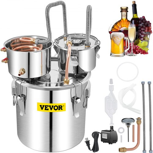 VEVOR Alcohol Still, 13.2Gal / 50L Stainless Steel Water Alcohol Distiller Copper Tube Home Brewing Kit Build-in Thermometer for DIY Whisky Wine Brandy, Silver - ZLQSLNTDBM50LUIFKV1 - view 1