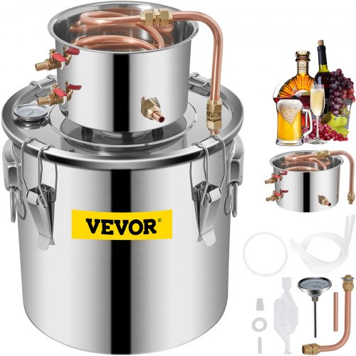VEVOR Alcohol Still 5Gal/21L, Alcohol Distiller with Circulating Pump, Alcohol Still Copper Tube, Whiskey Distilling Kit with Build-In Thermometer, Whiskey Making Kit for DIY Alcohol, Stainless Steel - ZLSJ5GALDTDB00001V1 - view 1